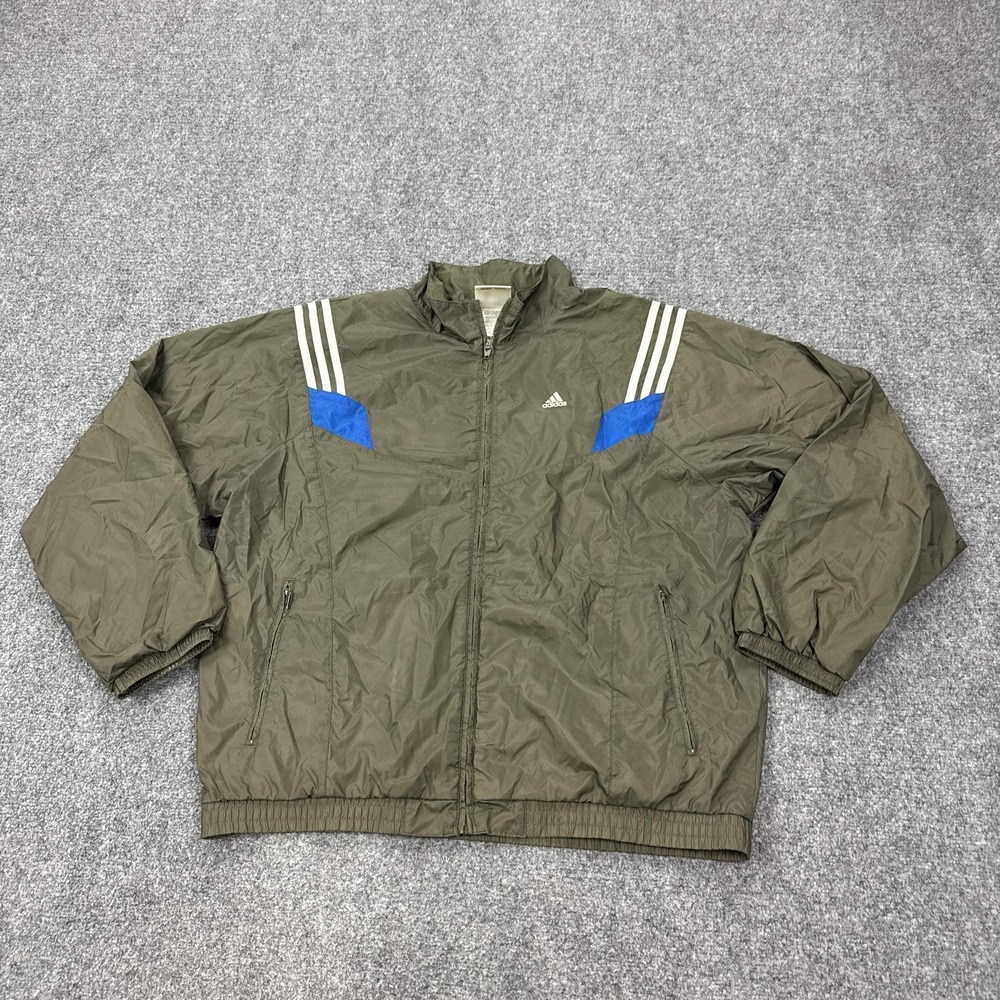 VTG Adidas Jacket Mens XL Green Colorblock Full Zip Track Windbreaker 3-Stripes